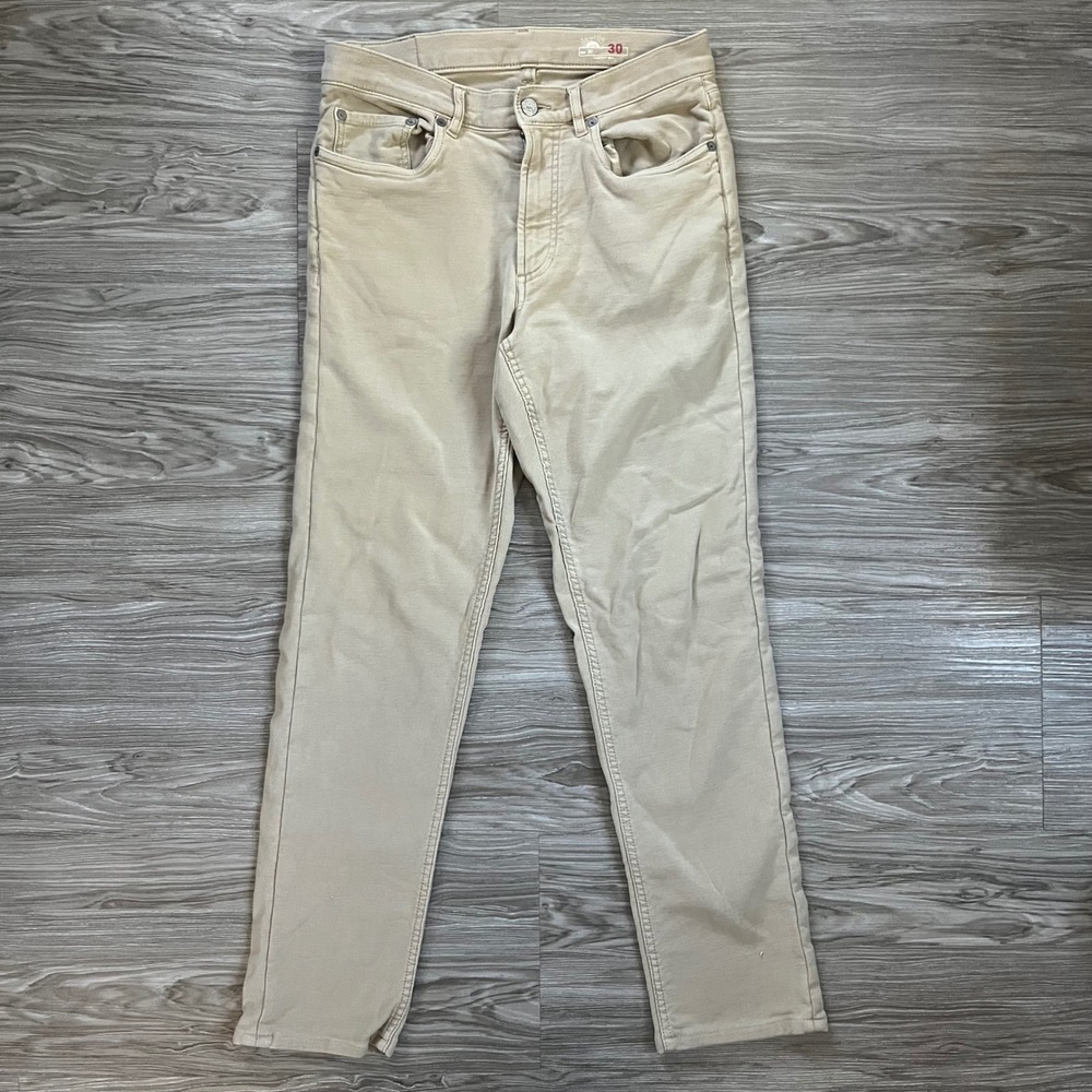 Faherty Brand Mens 5-Pocket Pants Khaki Tan Straight Leg MBC0020-DKA Size 30